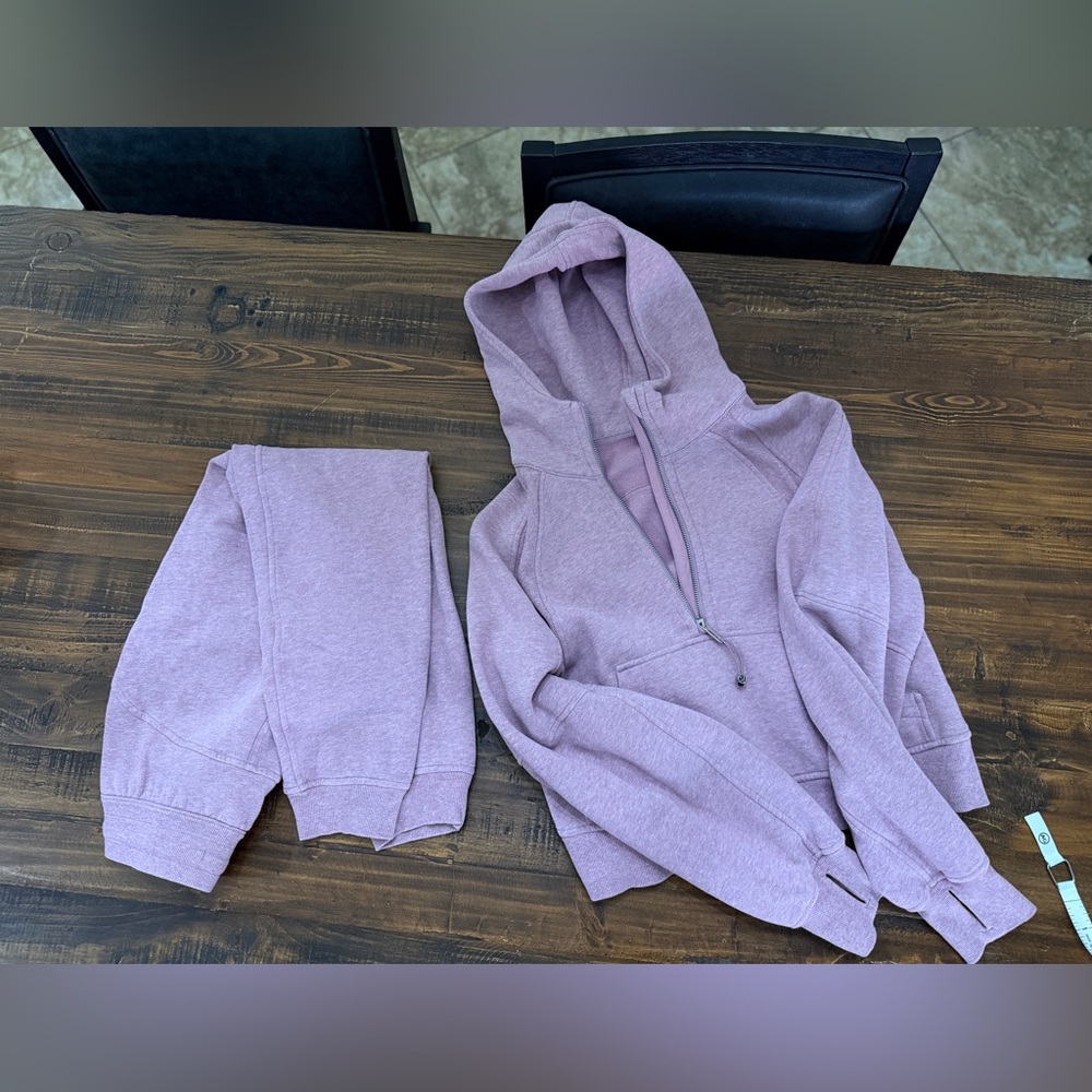 Lululemon 💕 Heathered Pink Taupe 💕Scuba 1/2 zip Hoodie and Sweatpants Set